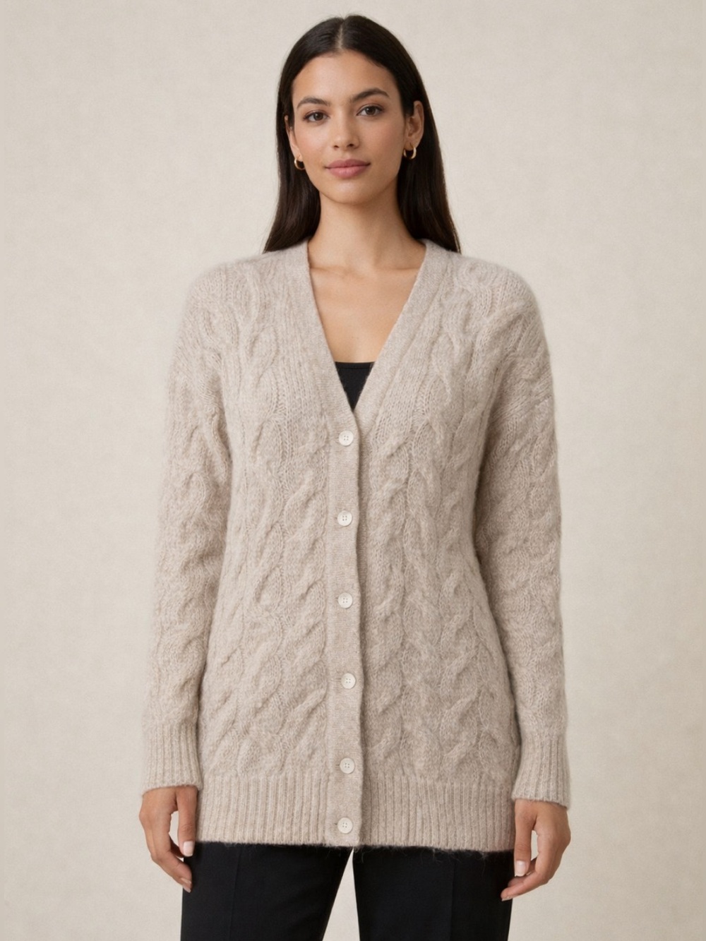 Theory Alpaca Blend Cable Knit Cardigan Beige Quiet Luxury Minimalist XS P